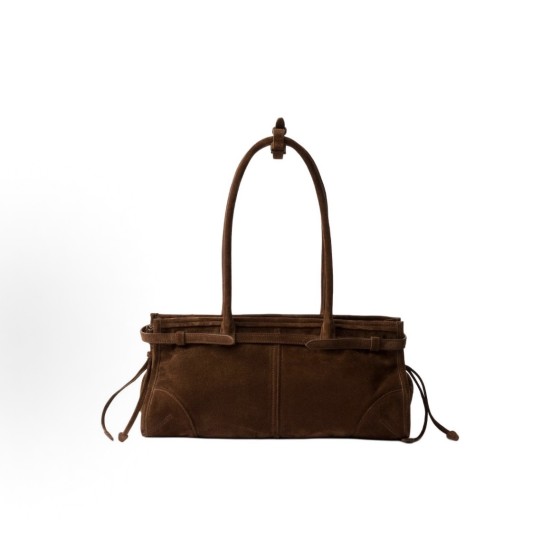 PRADA Bonnie soft lux series single-shoulder handbag, medium size for women, cocoa brown